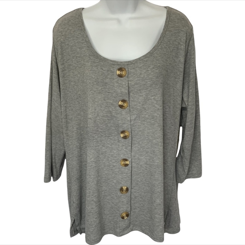 French Laundry Gray Ribbed Knit Top NWT